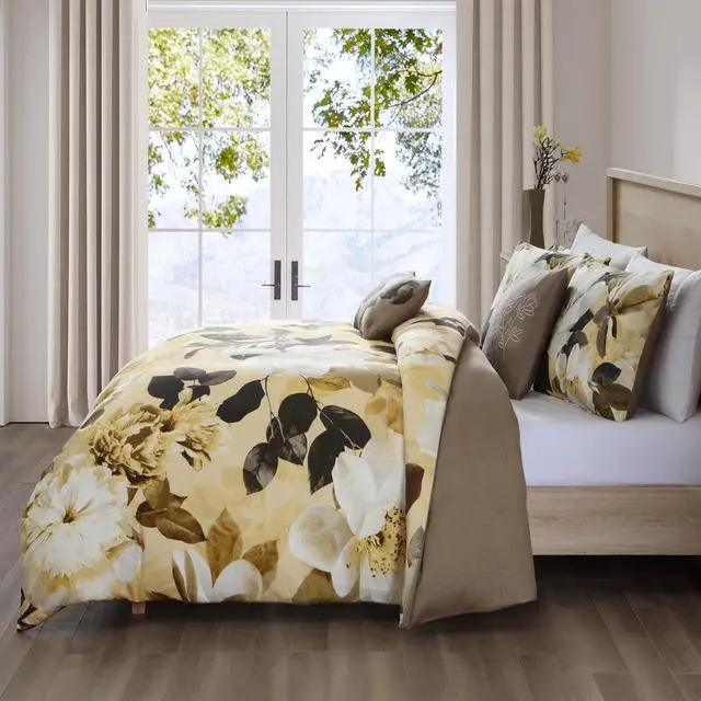 Alt view image 5 of 7 - Bebejan Magnolia 100% Cotton Sateen 5 Piece King Size Reversible Comforter Set