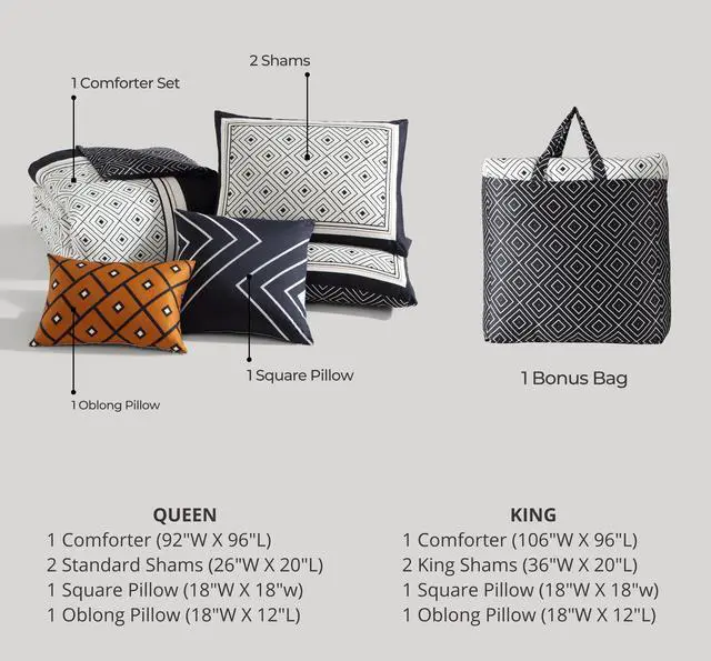 Alt view image 6 of 6 - Bebejan Geometric Black & White 100% Cotton Sateen 5 Piece Queen Size Reversible Comforter Set