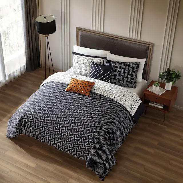 Alt view image 5 of 6 - Bebejan Geometric Black & White 100% Cotton Sateen 5 Piece Queen Size Reversible Comforter Set