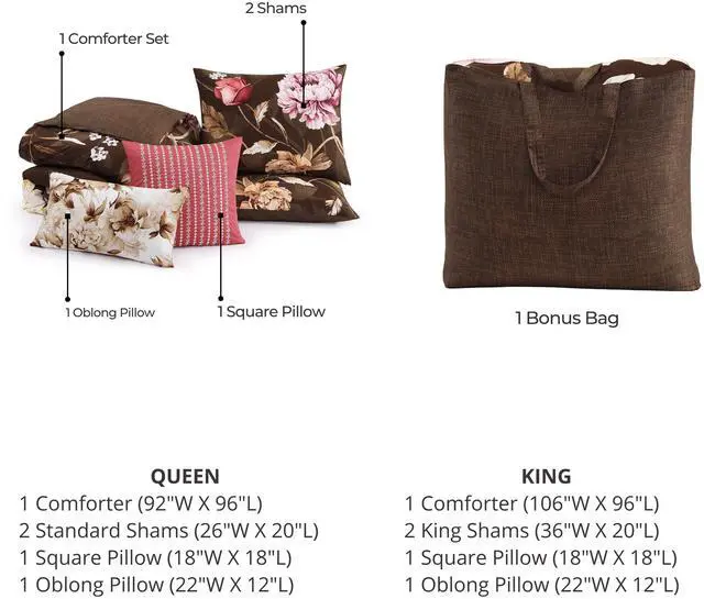 Alt view image 7 of 7 - Bebejan Floral Garden on Mocha 100% Cotton Sateen 5 Piece Reversible Comforter Set