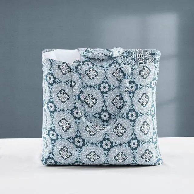 Alt view image 6 of 7 - Bebejan Aquamarine Medallion 100% Cotton Sateen 3 Piece Reversible Quilted Coverlet Set
