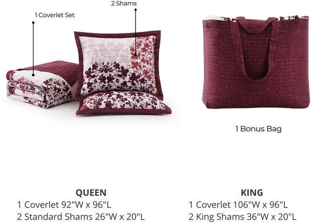 Alt view image 7 of 7 - Bebejan Rosewood Harmony 100% Cotton Sateen 3 Piece Reversible Quilted Coverlet Set