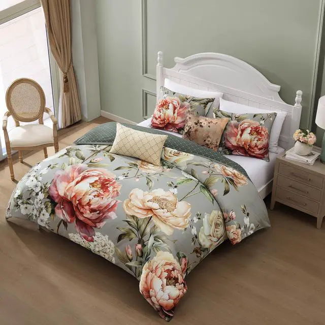 Alt view image 4 of 7 - Bebejan Whispering Willows 100% Cotton Sateen 5 Piece Queen Size Reversible Comforter Set