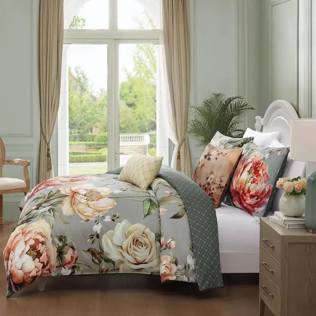 Alt view image 3 of 7 - Bebejan Whispering Willows 100% Cotton Sateen 5 Piece Queen Size Reversible Comforter Set