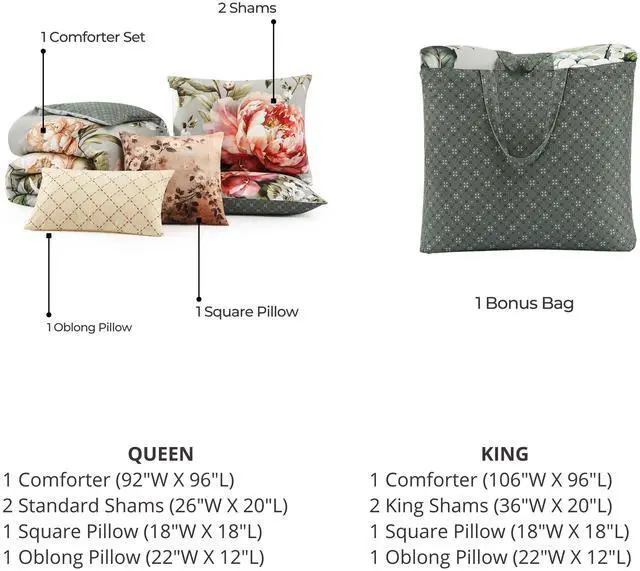 Alt view image 7 of 7 - Bebejan Whispering Willows 100% Cotton Sateen 5 Piece Queen Size Reversible Comforter Set