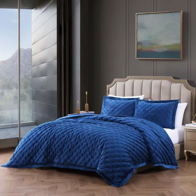 Alt view image 2 of 6 - Bebejan 3 Piece Velvet Comforter Set Queen Size Comforter Set