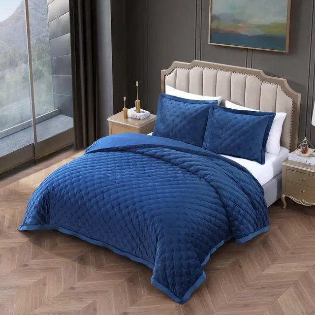 Alt view image 3 of 6 - Bebejan 3 Piece Velvet Comforter Set Queen Size Comforter Set