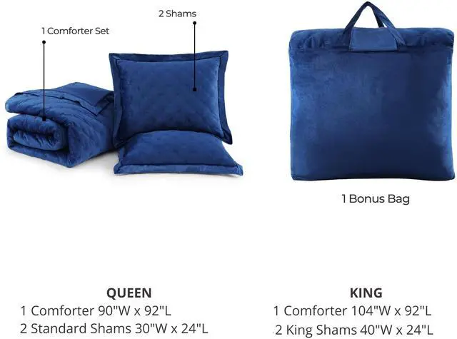 Alt view image 6 of 6 - Bebejan 3 Piece Velvet Comforter Set Queen Size Comforter Set