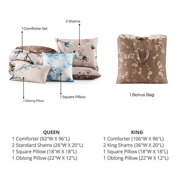 Alt view image 7 of 7 - Bebejan Blue Blossom 100% Cotton Sateen 5 Piece Queen Size Reversible Comforter Set