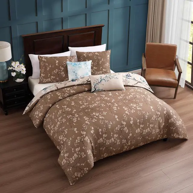 Alt view image 5 of 7 - Bebejan Blue Blossom 100% Cotton Sateen 5 Piece Queen Size Reversible Comforter Set