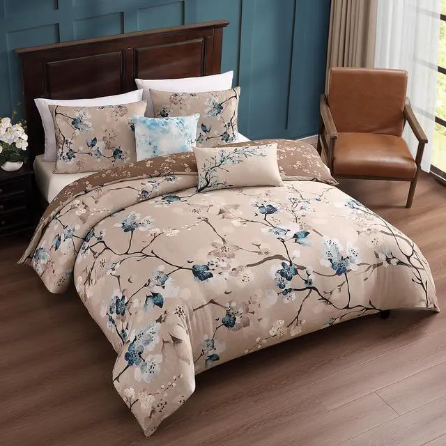 Alt view image 4 of 7 - Bebejan Blue Blossom 100% Cotton Sateen 5 Piece Queen Size Reversible Comforter Set
