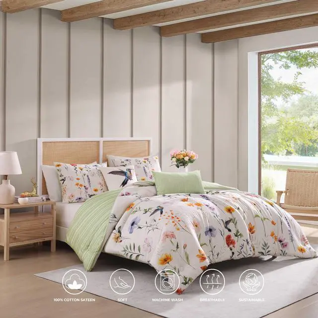 Alt view image 2 of 7 - Bebejan Fresh Cut Flowers 100% Cotton Sateen 5 Piece Reversible Comforter Set