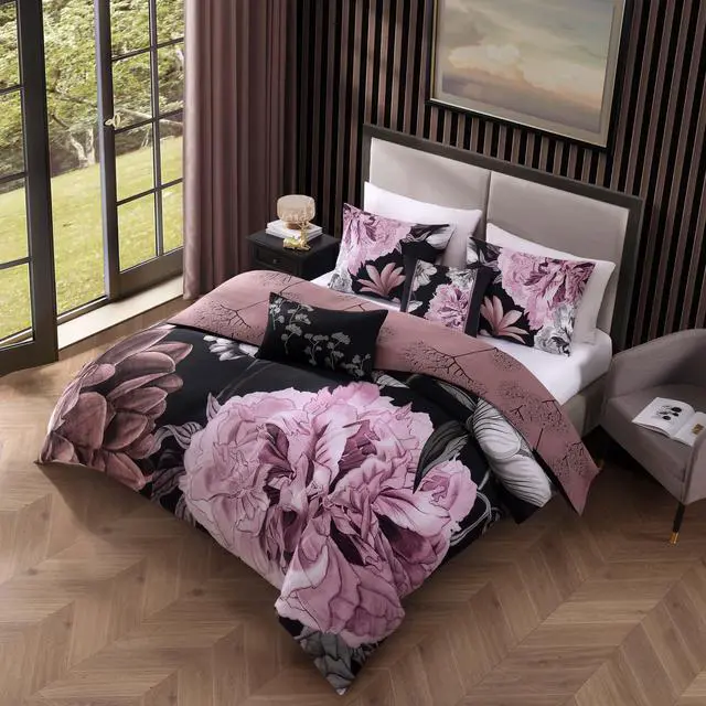 Alt view image 4 of 7 - Bebejan Midnight Meadow 100% Cotton Sateen 5 Piece Queen Size Reversible Comforter Set