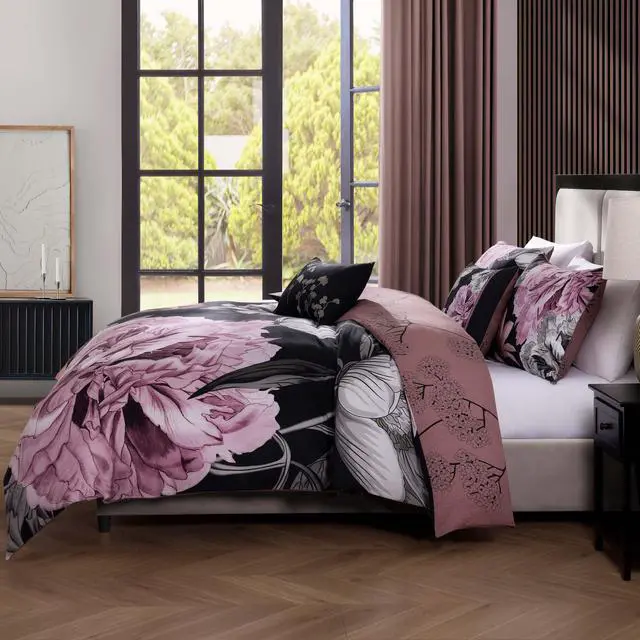 Alt view image 3 of 7 - Bebejan Midnight Meadow 100% Cotton Sateen 5 Piece Queen Size Reversible Comforter Set