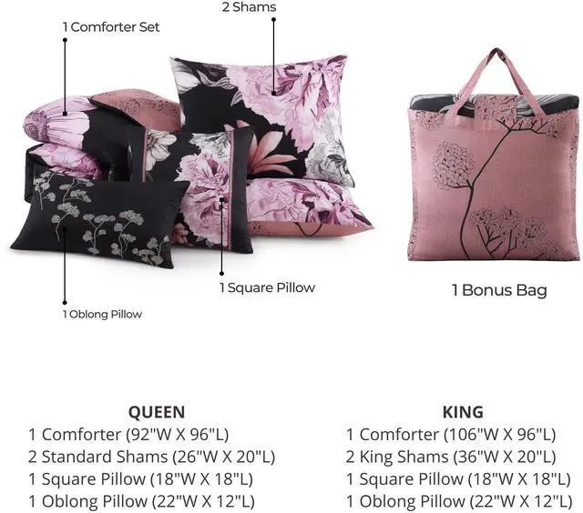 Alt view image 7 of 7 - Bebejan Midnight Meadow 100% Cotton Sateen 5 Piece Queen Size Reversible Comforter Set