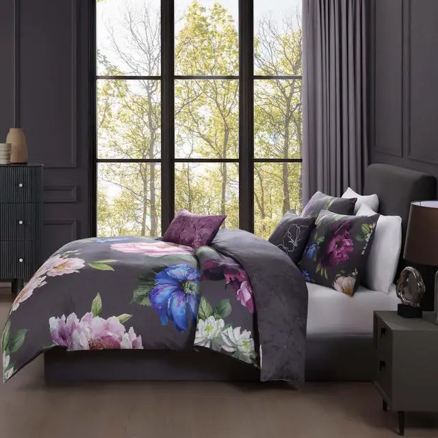 Alt view image 3 of 6 - Bebejan Elegant Blossoms 100% Cotton Sateen 5 Piece Queen Size Reversible Comforter Set