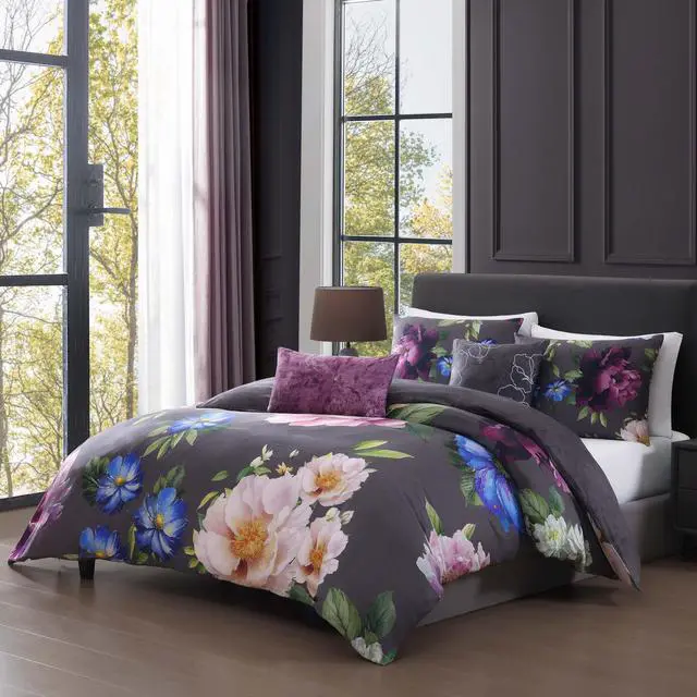 Alt view image 2 of 6 - Bebejan Elegant Blossoms 100% Cotton Sateen 5 Piece Queen Size Reversible Comforter Set