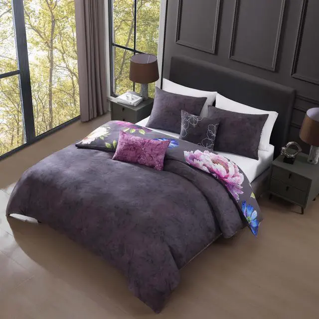 Alt view image 5 of 6 - Bebejan Elegant Blossoms 100% Cotton Sateen 5 Piece Queen Size Reversible Comforter Set