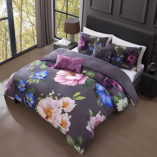Alt view image 4 of 6 - Bebejan Elegant Blossoms 100% Cotton Sateen 5 Piece Queen Size Reversible Comforter Set