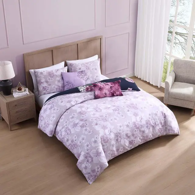 Alt view image 5 of 7 - Bebejan Purple Bliss 100% Cotton Sateen 5 Piece King Size Reversible Comforter Set