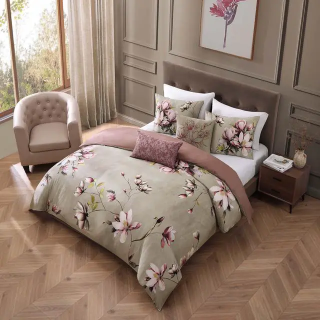 Alt view image 4 of 6 - Bebejan Purple Lilies 100% Cotton Sateen 5 Piece Queen Size Reversible Comforter Set