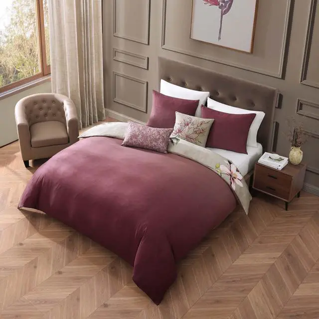 Alt view image 5 of 6 - Bebejan Purple Lilies 100% Cotton Sateen 5 Piece Queen Size Reversible Comforter Set