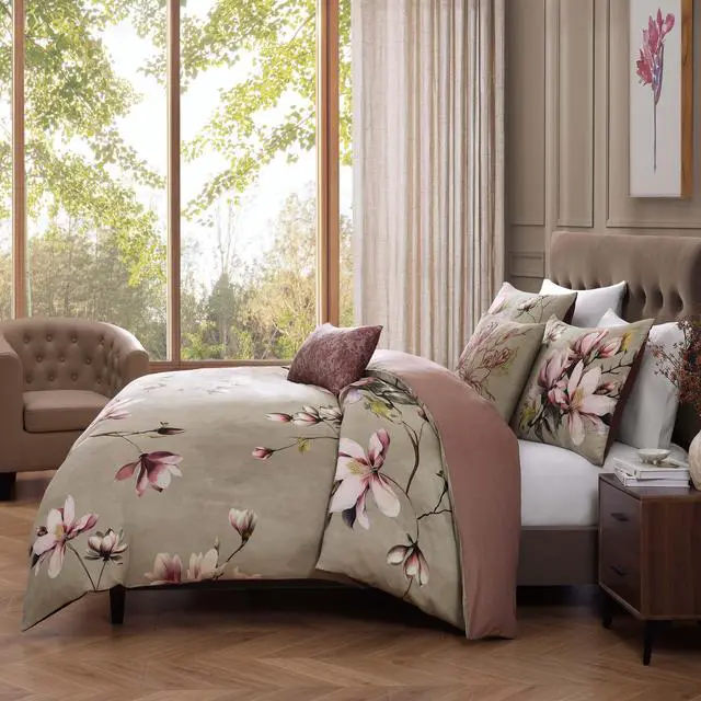 Alt view image 3 of 6 - Bebejan Purple Lilies 100% Cotton Sateen 5 Piece Queen Size Reversible Comforter Set