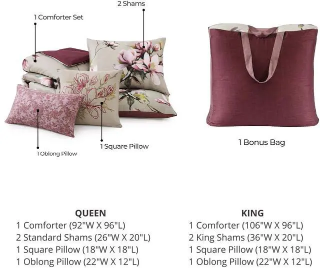 Alt view image 6 of 6 - Bebejan Purple Lilies 100% Cotton Sateen 5 Piece Queen Size Reversible Comforter Set