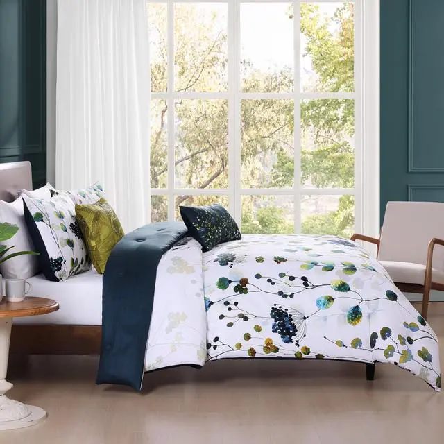 Alt view image 3 of 7 - Bebejan Abstract Vines 100% Cotton Sateen 5 Piece Queen Size Reversible Comforter Set
