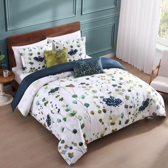 Alt view image 4 of 7 - Bebejan Abstract Vines 100% Cotton Sateen 5 Piece Queen Size Reversible Comforter Set