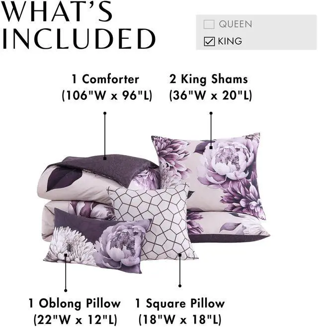 Alt view image 6 of 6 - Bebejan Plum Petal 100% Cotton Sateen 5 Piece King Size Reversible Comforter Set