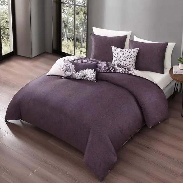 Alt view image 4 of 7 - Bebejan Plum Petal 100% Cotton Sateen 5 Piece Queen Size Reversible Comforter Set