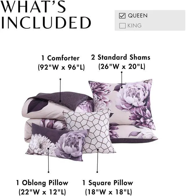 Alt view image 7 of 7 - Bebejan Plum Petal 100% Cotton Sateen 5 Piece Queen Size Reversible Comforter Set