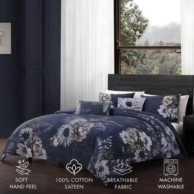 Alt view image 2 of 7 - Bebejan Forget Me Not 100% Cotton Sateen 5 Piece King Reversible Comforter set
