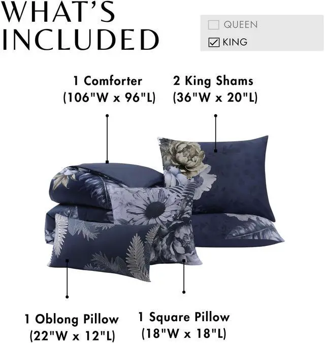 Alt view image 7 of 7 - Bebejan Forget Me Not 100% Cotton Sateen 5 Piece King Reversible Comforter set