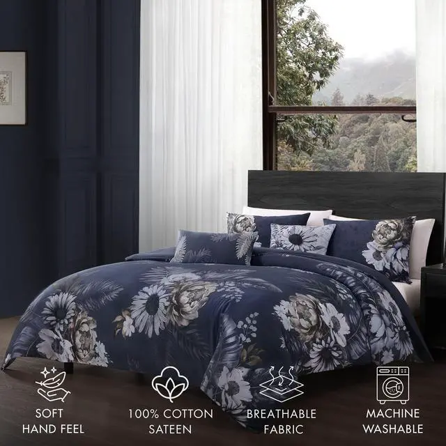 Alt view image 2 of 7 - Bebejan Forget Me Not 100% Cotton Sateen 5 Piece Queen Reversible Comforter set