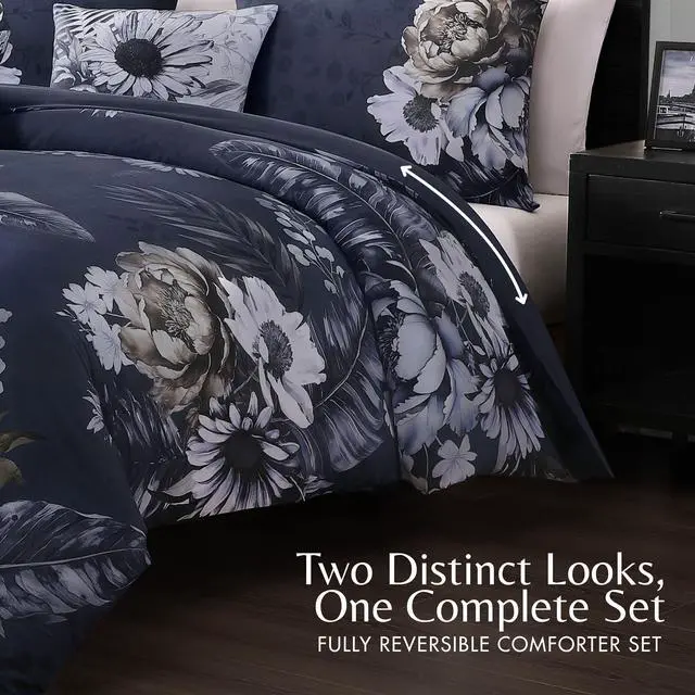 Alt view image 3 of 7 - Bebejan Forget Me Not 100% Cotton Sateen 5 Piece Queen Reversible Comforter set