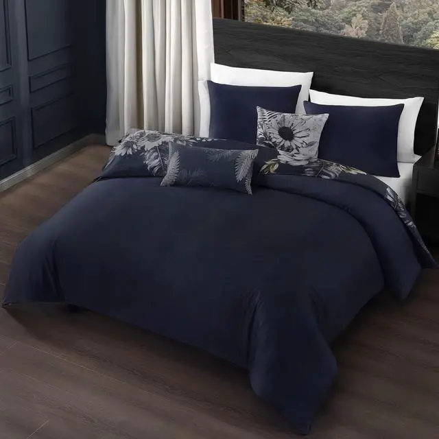 Alt view image 4 of 7 - Bebejan Forget Me Not 100% Cotton Sateen 5 Piece Queen Reversible Comforter set