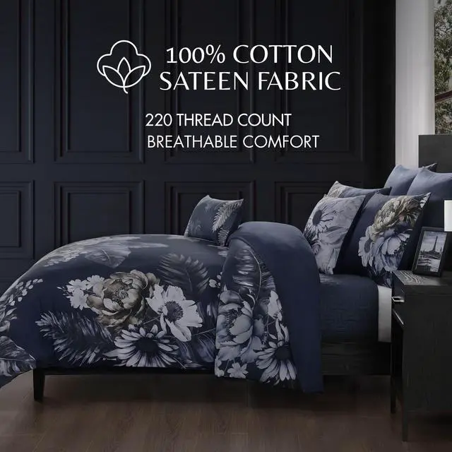 Alt view image 5 of 7 - Bebejan Forget Me Not 100% Cotton Sateen 5 Piece Queen Reversible Comforter set