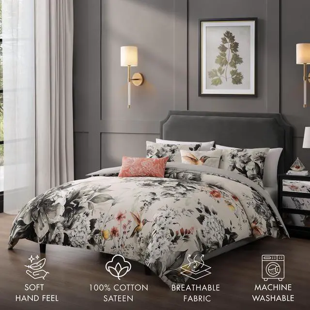 Alt view image 2 of 7 - Bebejan Vintage Bloom 5 Piece Queen Size Reversible Comforter Set