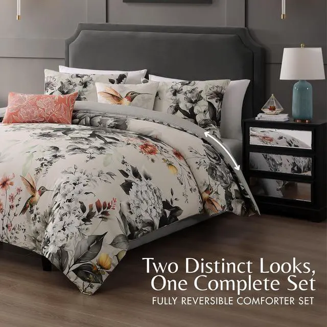 Alt view image 3 of 7 - Bebejan Vintage Bloom 5 Piece Queen Size Reversible Comforter Set