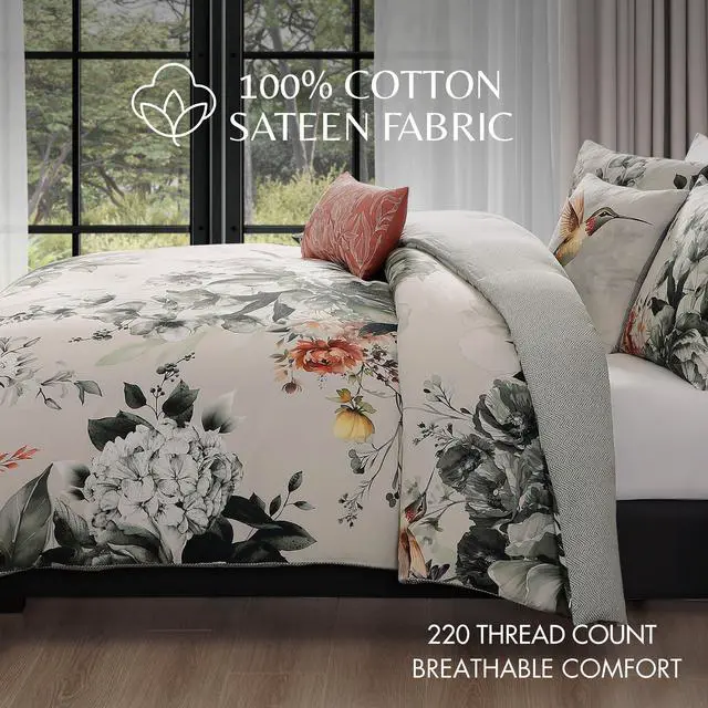 Alt view image 5 of 7 - Bebejan Vintage Bloom 5 Piece Queen Size Reversible Comforter Set