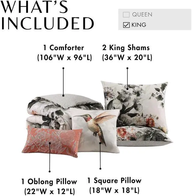 Alt view image 7 of 7 - Bebejan Vintage Bloom 5 Piece King Size Reversible Comforter Set
