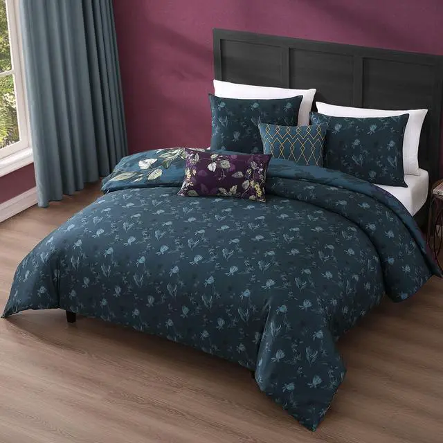 Alt view image 3 of 7 - Bebejan Vibrant Flora 100% Cotton Sateen 5 Piece Queen Size Reversible Comforter Set