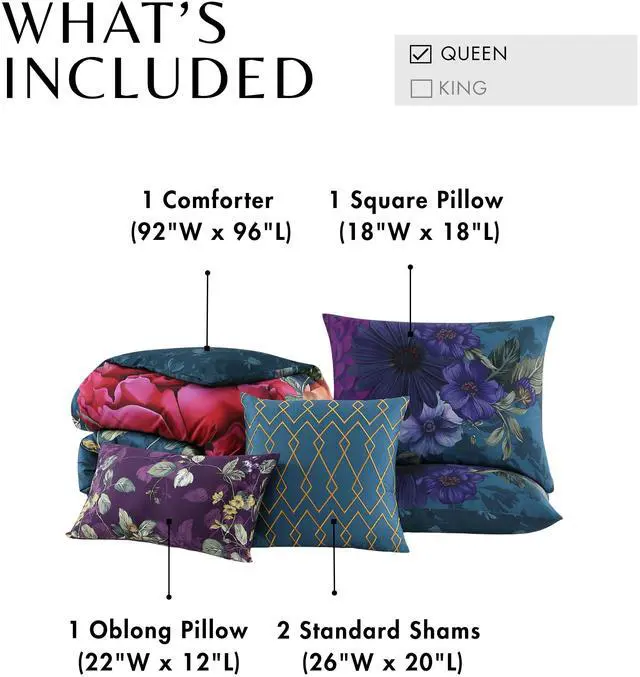 Alt view image 7 of 7 - Bebejan Vibrant Flora 100% Cotton Sateen 5 Piece Queen Size Reversible Comforter Set