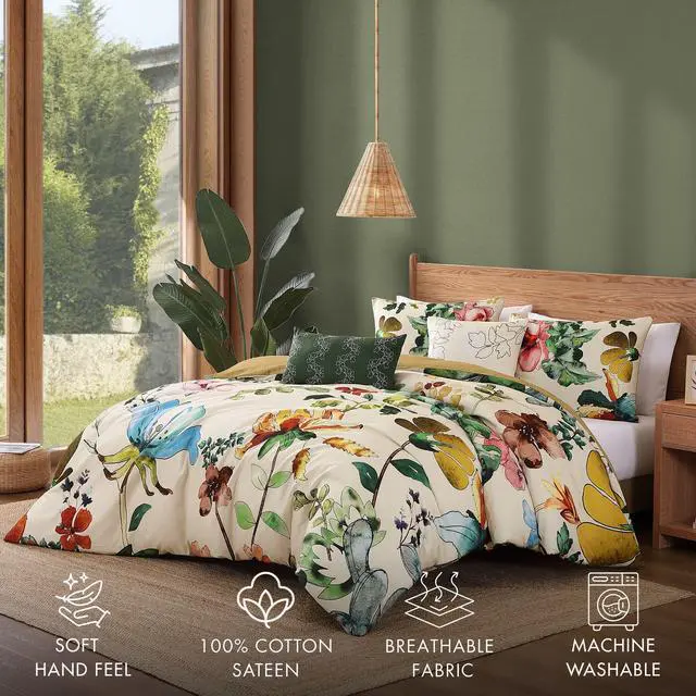 Alt view image 2 of 7 - Bebejan Radiance 100% Cotton Sateen 5 Piece Reversible Queen Size Comforter Set