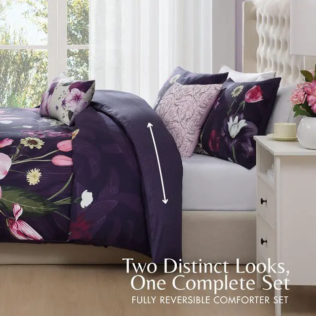 Alt view image 3 of 7 - Bebejan Morning Glory 100% Cotton Sateen 5 Piece King Reversible Comforter Set