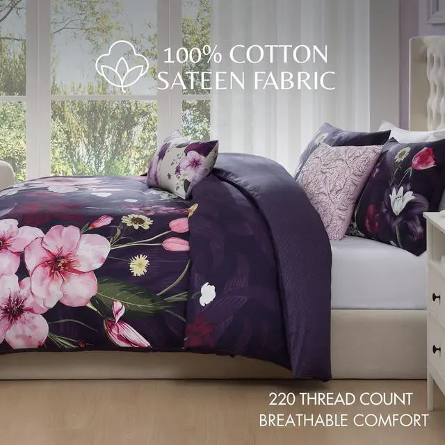 Alt view image 5 of 7 - Bebejan Morning Glory 100% Cotton Sateen 5 Piece King Reversible Comforter Set