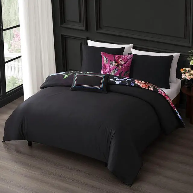 Alt view image 4 of 7 - Bebejan Black Night Poppies 100% Cotton Sateen Queen 5 Piece Reversible Comforter Set