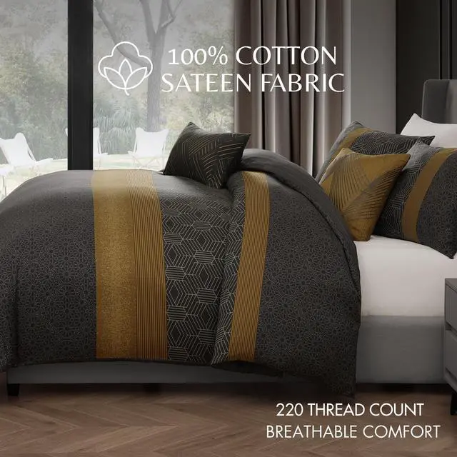 Alt view image 4 of 7 - Bebejan Golden Hex 100% Cotton Sateen 5 Piece Queen Reversible Comforter Set